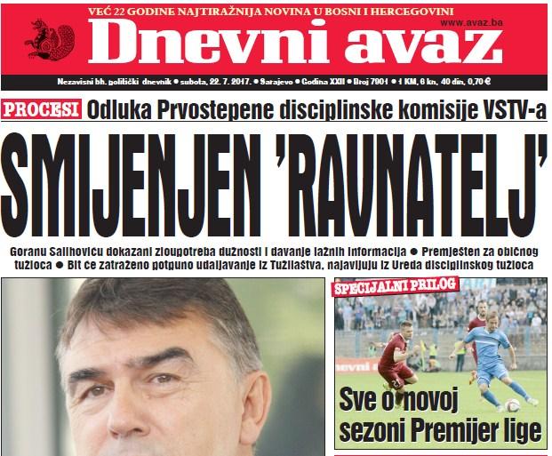 Danas u "Dnevnom Avazu" čitajte – Smijenjen "Ravnatelj"