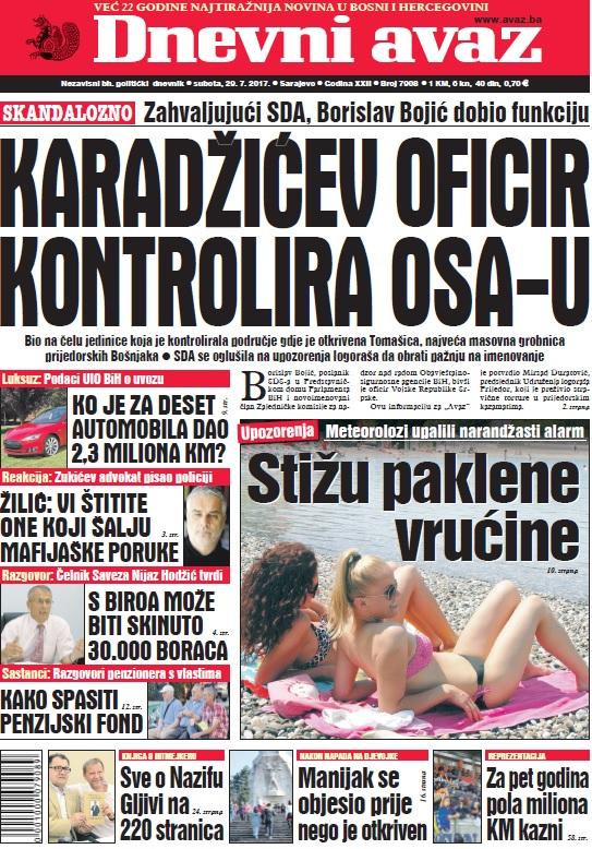Danas u "Dnevnom Avazu" čitajte: Karadžićev oficir kontrolira OSA – u