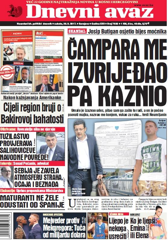 Danas u "Dnevnom Avazu" čitajte: Čampara me izvrijeđao pa kaznio