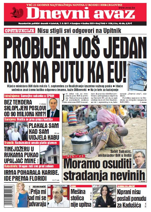 Danas u "Dnevnom avazu" čitajte - Probijen još jedan rok na putu ka EU!