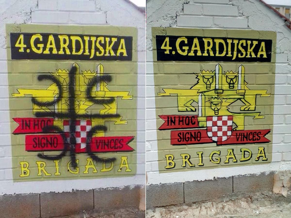 Split: Oskvrnjen mural s grbom 4. gardijske brigade – išaran ćiriličnim slovima S