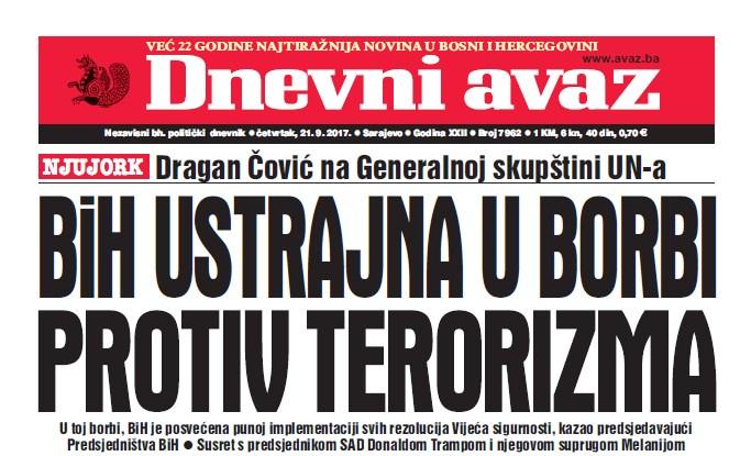 Danas u ''Dnevnom avazu'' čitajte: BiH ustrajna u borbi protiv terorizma