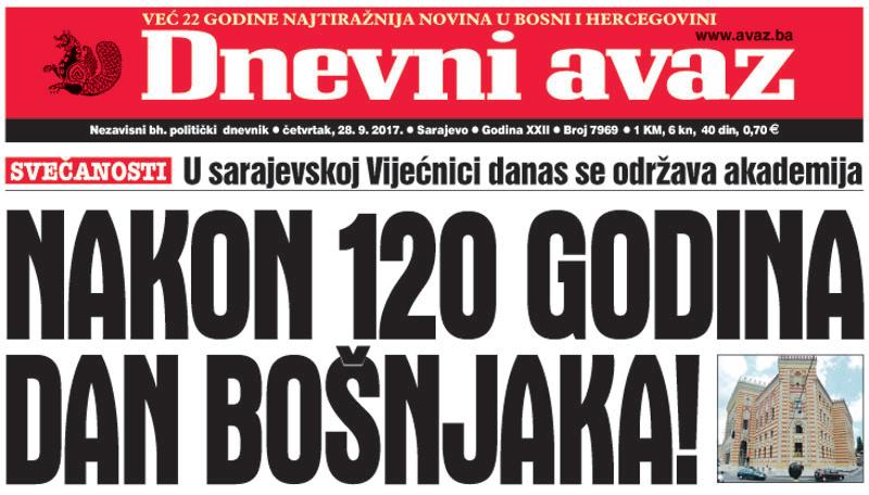 Danas u "Dnevnom avazu" čitajte – Nakon 120 godina Dan Bošnjaka!