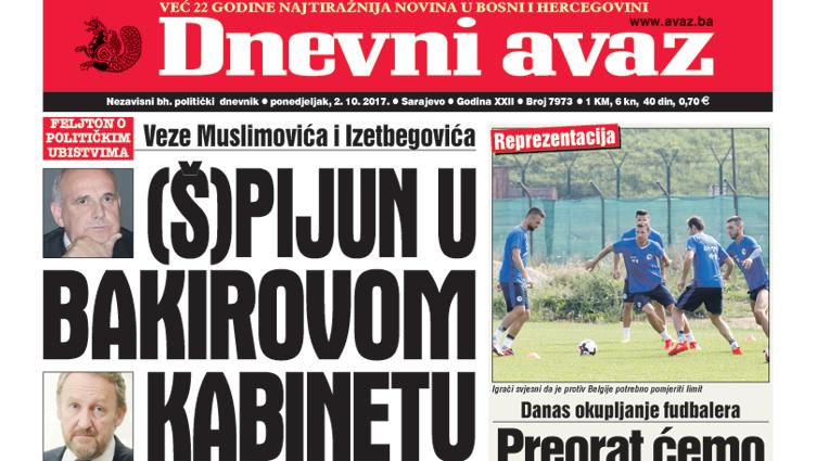 Danas u "Dnevnom avazu" čitajte – (Š)pijun u Bakirovom kabinetu