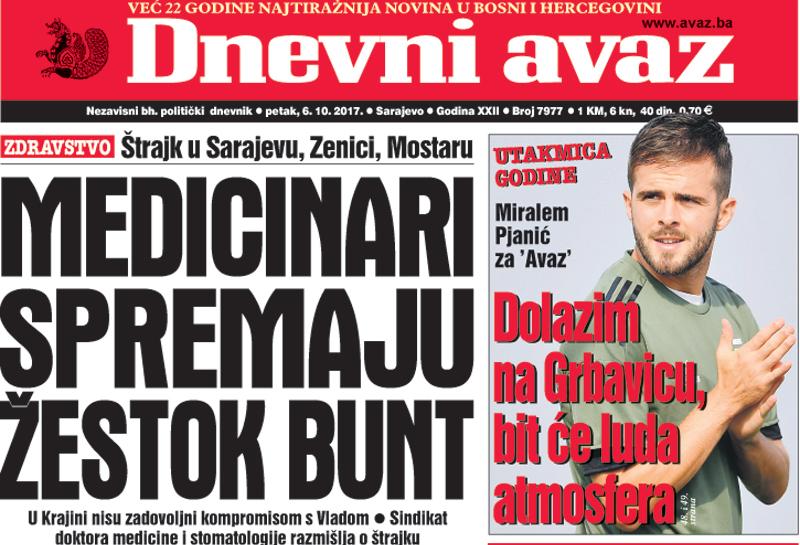 Danas u "Dnevnom avazu" čitajte – Medicinari spremaju žestok bunt