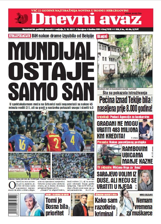 Danas u "Dnevnom avazu" čitajte – Mundijal ostaje samo san