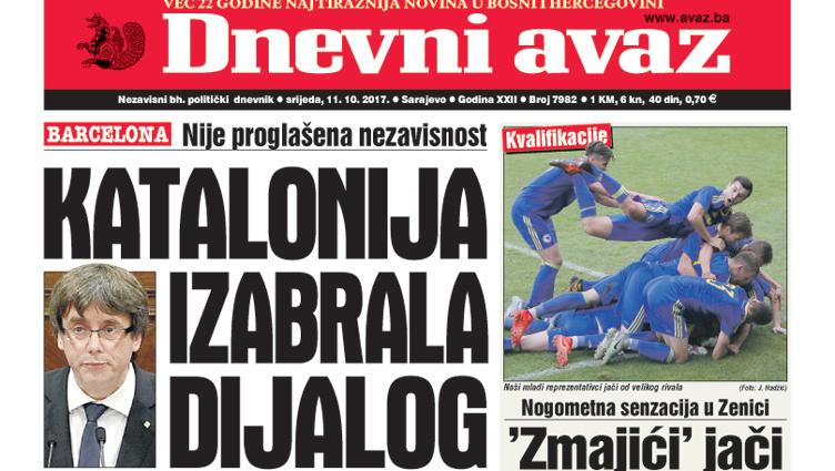 Danas u "Dnevnom avazu" čitajte - Katalonija izabrala dijalog