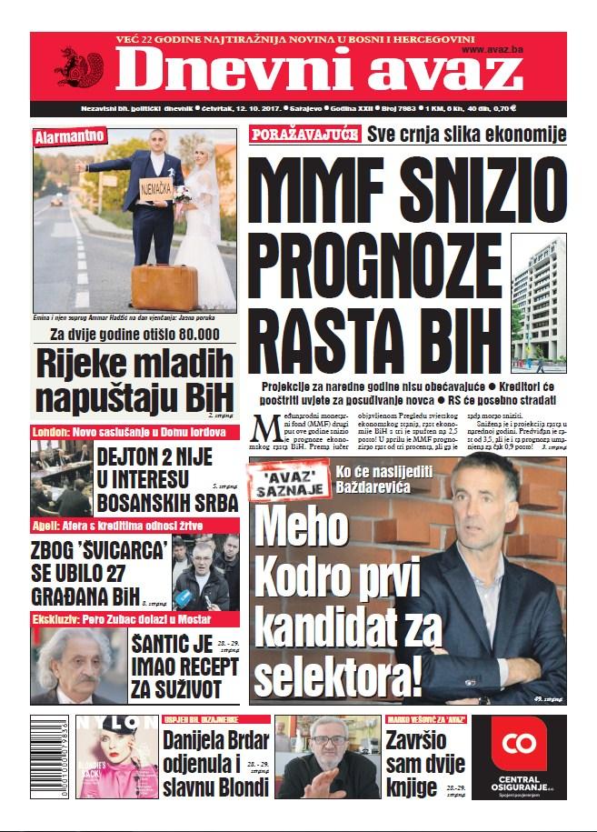 Danas u "Dnevnom avazu" čitajte – MMF snizio prognoze rasta BiH