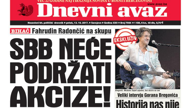 Danas u "Dnevnom avazu"“ čitajte - SBB neće podržati akcize!