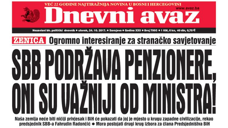 Danas u "Dnevnom avazu" čitajte - SBB podržava penzionere, oni su važniji od ministra!