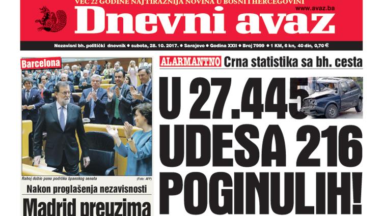 Danas u "Dnevnom avazu" čitajte - U 27.445 udesa 216 poginulih!