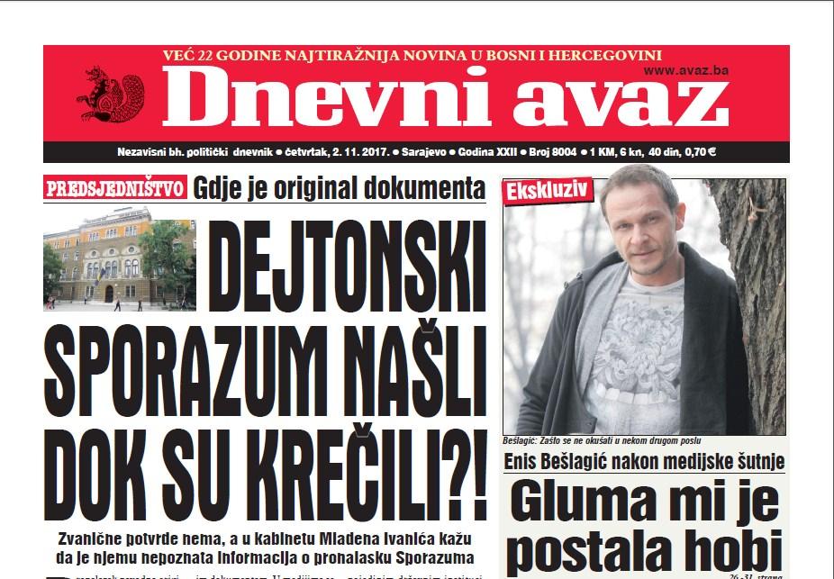 Danas u "Dnevnom avazu" čitajte - Dejtonski sporazum našli dok su krečili?!