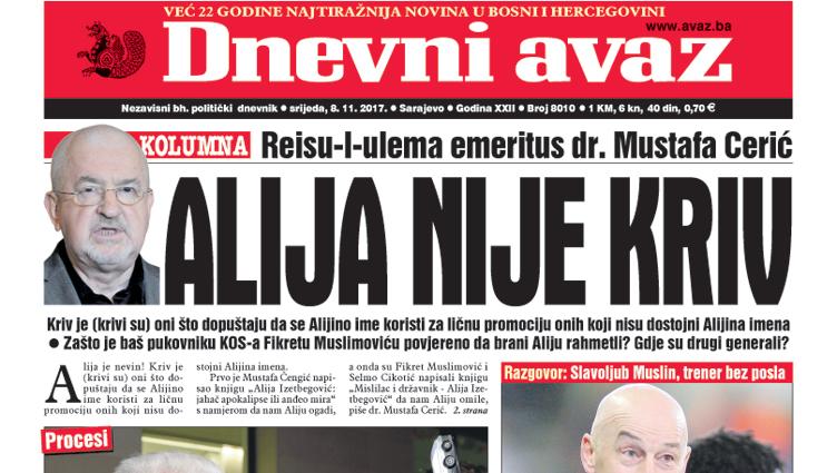 Danas u "Dnevnom avazu čitajte – Alija nije kriv