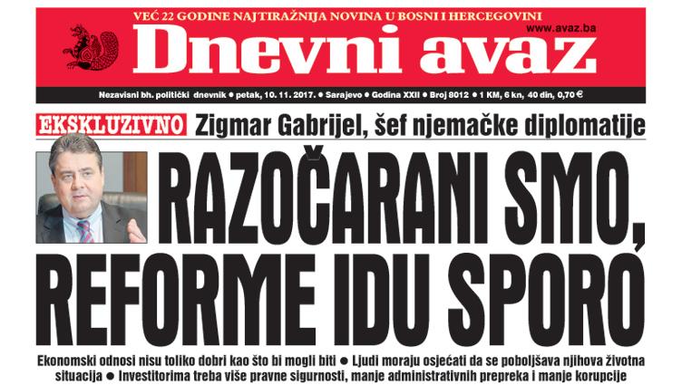 Danas u "Dnevnom avazu" čitajte - Razočarani smo, reforme idu sporo