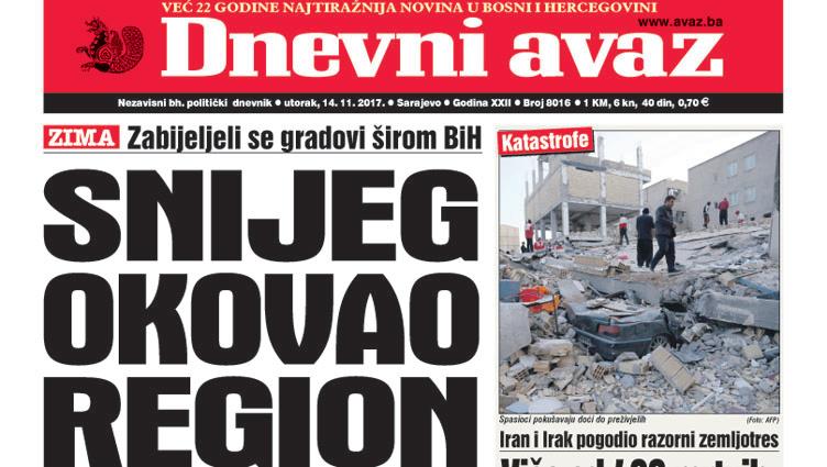 Danas u ''Dnevnom avazu'' čitajte: Snijeg okovao region
