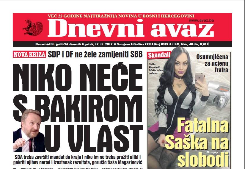 Danas u Dnevnom avazu čitajte - Niko neće s Bakirom u vlast