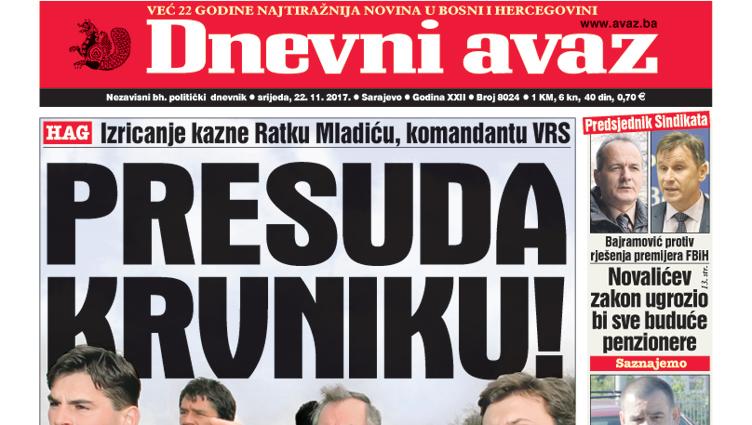 Danas u "Dnevnom avazu" čitajte - Presuda krvniku!