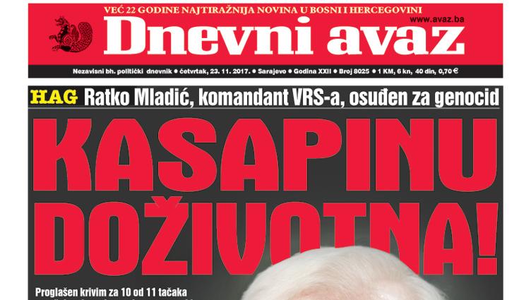 Danas u "Dnevnom avazu" čitajte - Kasapinu doživotna!