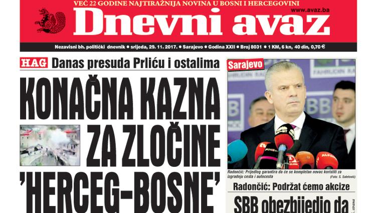 Danas u ''Dnevnom avazu'' čitajte: Konačna kazna za zločine „Herceg-Bosne“