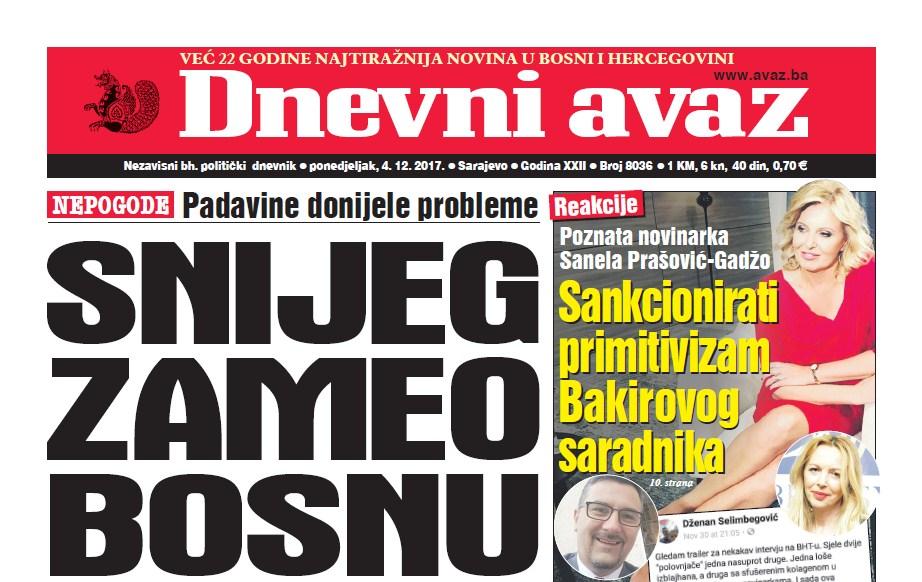Danas u ''Dnevnom avazu'' čitajte: Snijeg zameo Bosnu