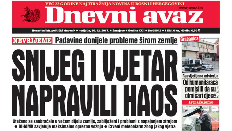 Danas u "Dnevnom avazu" čitajte - Snijeg i vjetar napravili haos