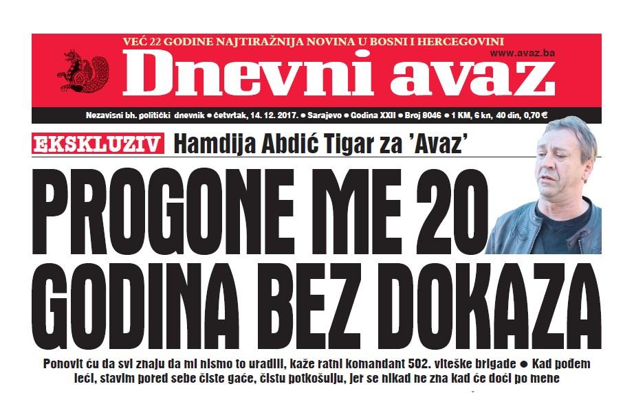 Danas u "Dnevnom avazu" čitajte - Hamdija Abdić Tigar: Progone me 20 godina bez dokaza