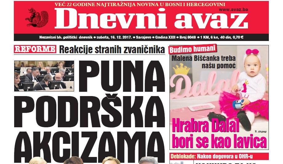 Danas u ''Dnevnom avazu'' čitajte: Puna podrška akcizama