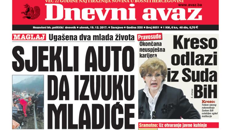 Danas u "Dnevnom avazu" čitajte - Sjekli auto da izvuku mladiće