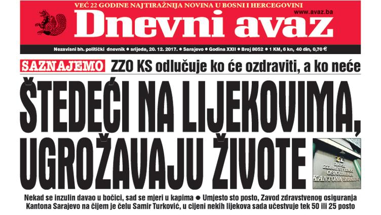 Danas u "Dnevnom avazu" čitajte - Štedeći na lijekovima, ugrožavaju živote