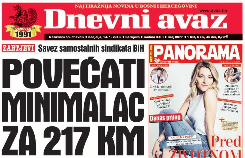 Danas u "Dnevnom avazu" čitajte - Povećati minimalac za 217 KM