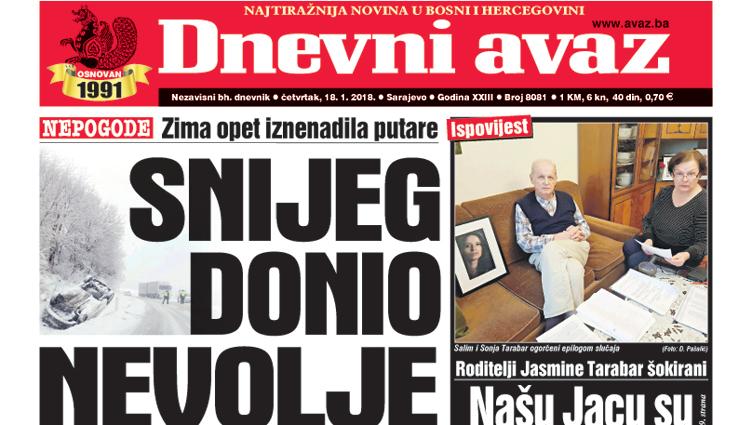 Danas u "Dnevnom avazu" čitajte - Snijeg donio nevolje