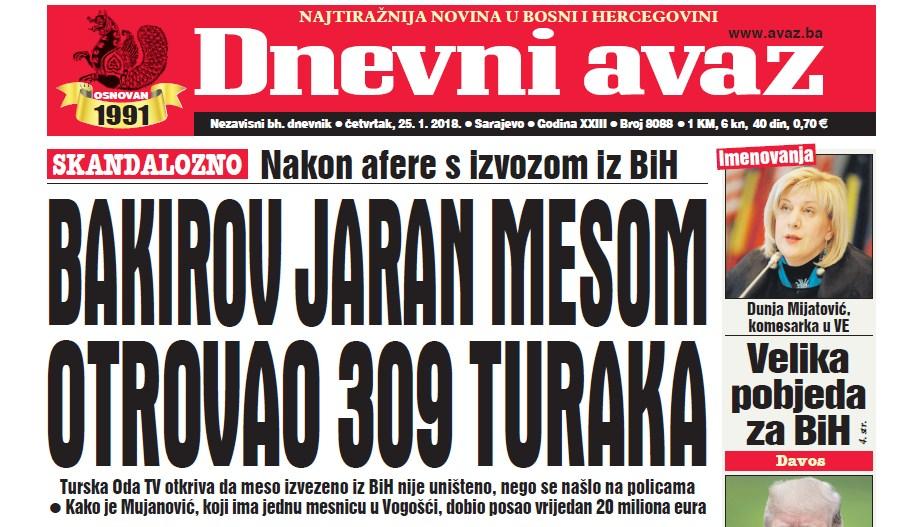 Danas u "Dnevnom avazu" čitajte - Bakirov jaran mesom otrovao 309 Turaka