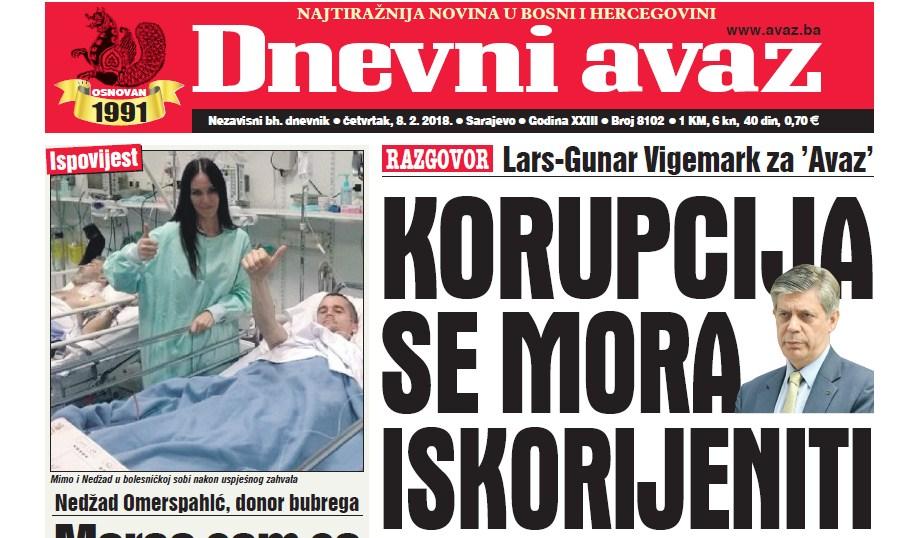Danas u "Dnevnom avazu" čitajte – Lars-Gunar Vigemark: Korupcija se mora iskorijeniti