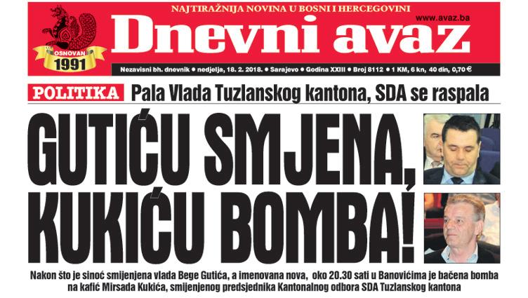 Danas u "Dnevnom avazu" čitajte - Gutiću smjena, Kukiću bomba!