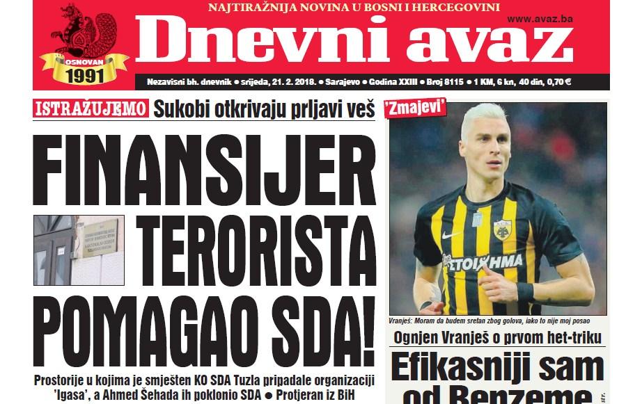 Danas u "Dnevnom avazu" čitajte – Finansijer terorista pomagao SDA!