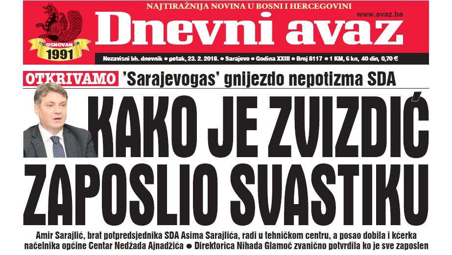 Danas u "Dnevnom avazu" čitajte - Kako je Zvizdić zaposlio svastiku Amiru Tanović
