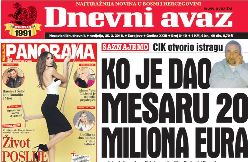 Danas u "Dnevnom avazu" čitajte - Ko je dao mesaru 20 miliona eura