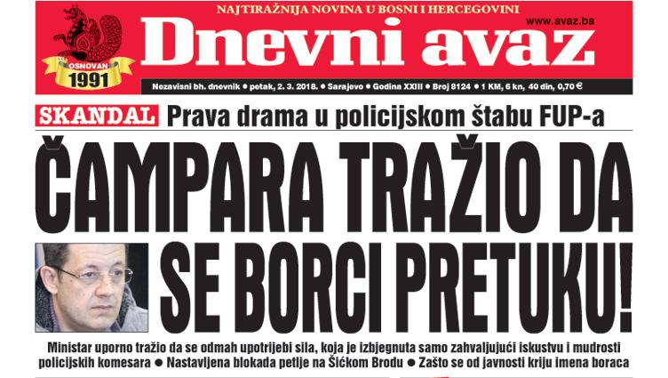Danas u "Dnevnom avazu" čitajte - Čampara tražio da se borci pretuku!