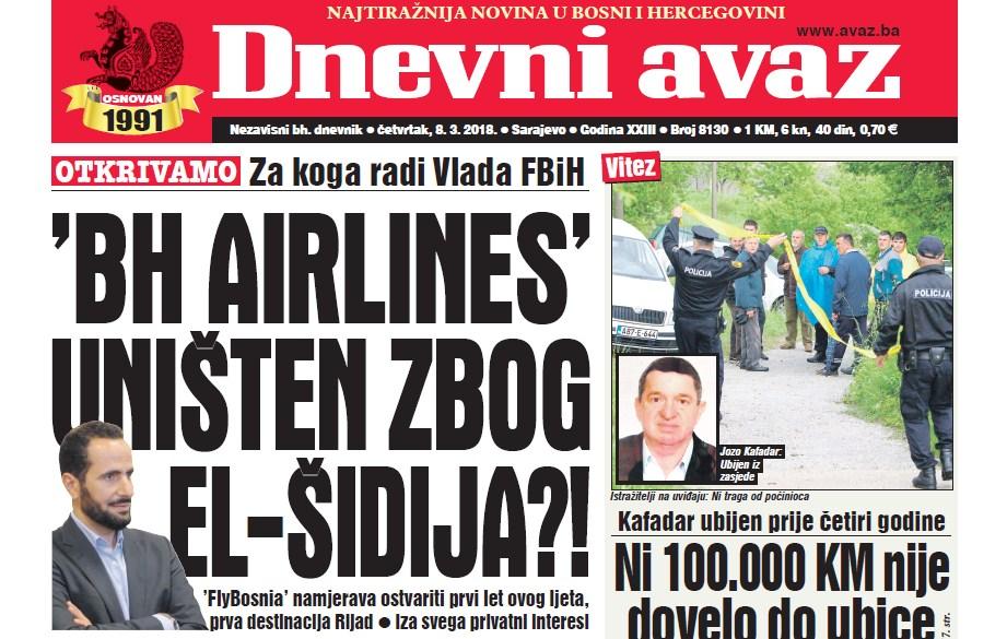 Danas u "Dnevnom avazu'' čitajte - "BH Airlines" uništen zbog El-Šidija?!
