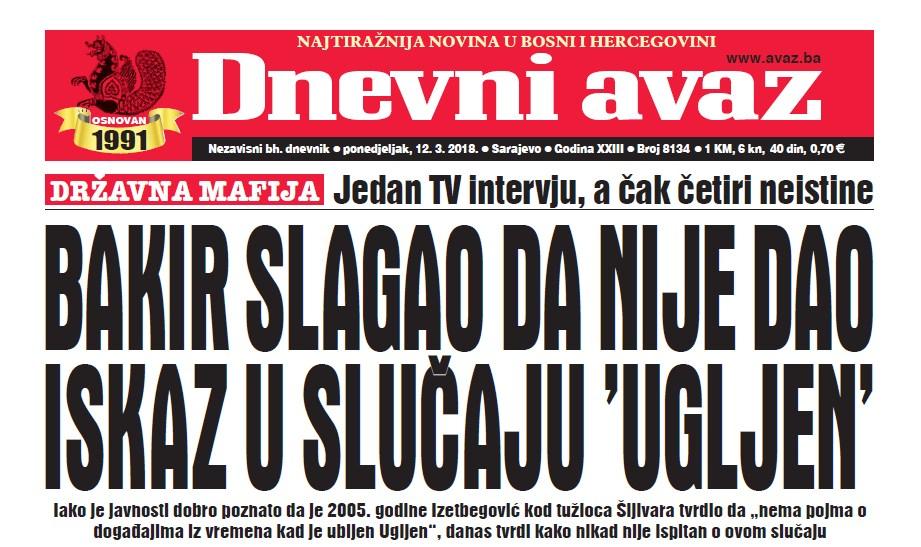 Danas u "Dnevnom avazu'' čitajte - Bakir slagao da nije dao iskaz u slučaju „Ugljen“