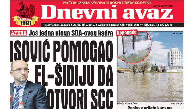 Danas u "Dnevnom avazu" čitajte - Isović pomogao El-Šidiju da otvori SCC