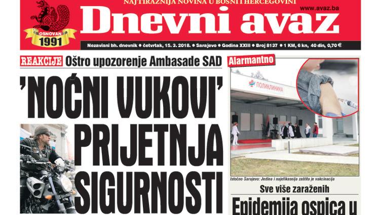 Danas u "Dnevnom avazu" čitajte - "Noćni vukovi" prijetnja sigurnosti