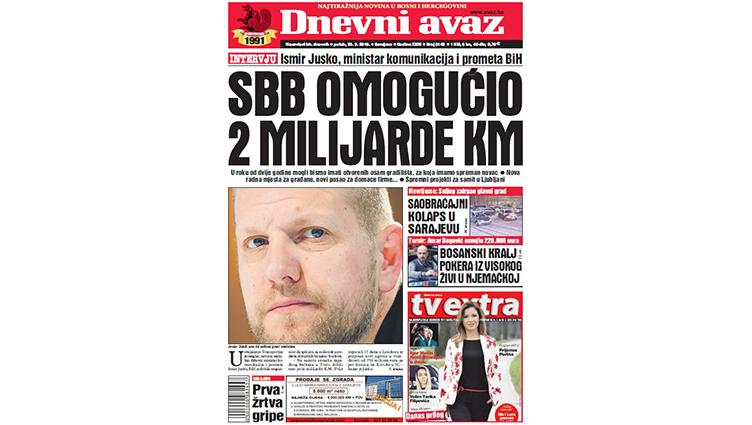 Danas u "Dnevnom avazu" čitajte: SBB omogućio 2 milijarde KM