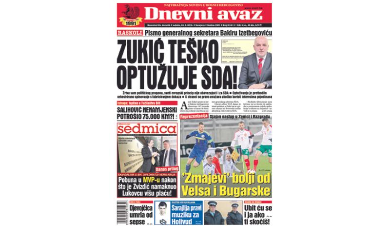 Danas u "Dnevnom avazu" čitajte: Zukić teško optužuje SDA!