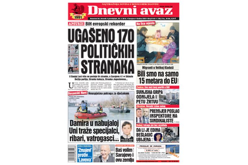 Danas u "Dnevnom avazu" čitajte – Ugašeno 170 političkih stranaka