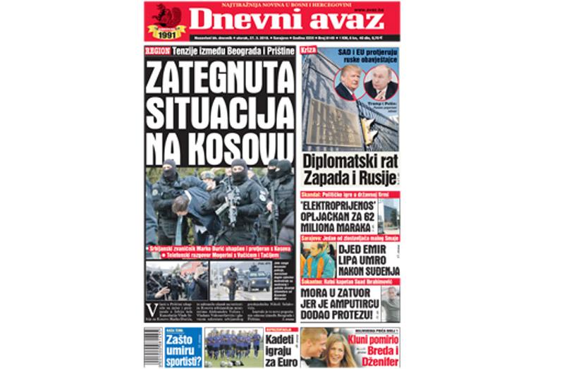 Danas u "Dnevnom avazu" čitajte – Zategnuta situacija na Kosovu