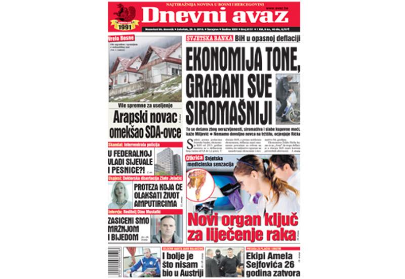 Danas u "Dnevnom avazu" čitajte - Ekonomija tone, građani sve siromašniji