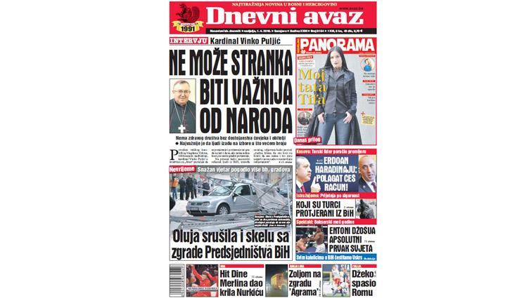 Danas u "Dnevnom avazu" čitajte – Ne može stranka biti važnija od naroda