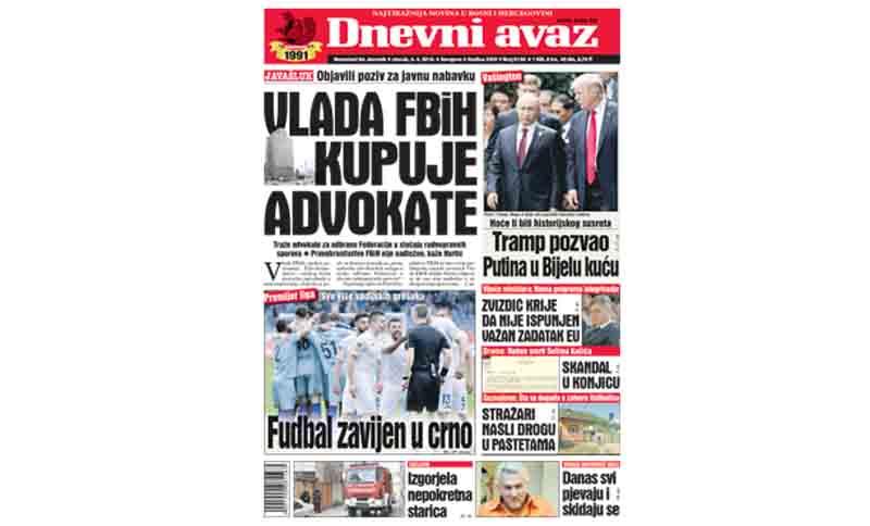 Danas u "Dnevnom avazu" čitajte: Vlada FBiH kupuje advokate