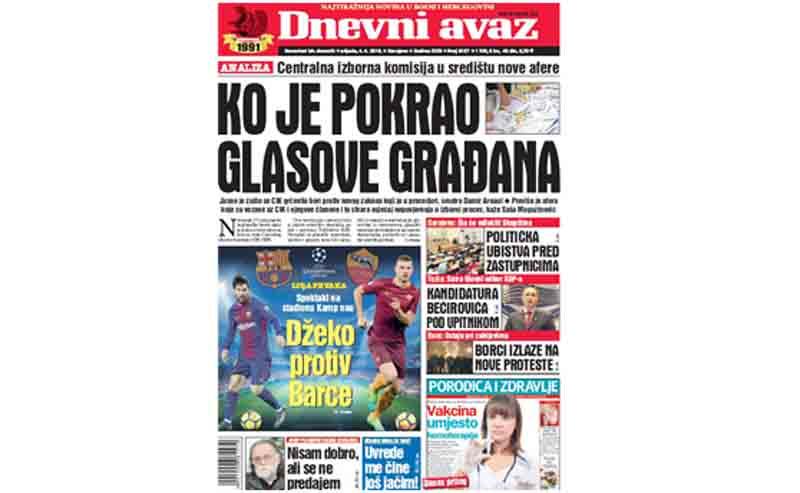 Danas u "Dnevnom avazu" čitajte: Ko je pokrao glasove građana